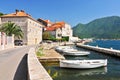 Fishing boats float moored in Perast town. Kotor Bay Montenegro. Royalty Free Stock Photo