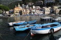 Fishing boats in front of the village of Cetara, Italy