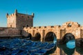 Fishing boats, gear and catch on background of Castelo Real Mogador. Essaouira, Morocco Royalty Free Stock Photo