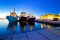 Fishing boats in harbor evening view Royalty Free Stock Photo