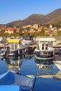 Fishing boats in harbor. Montenegro, Tivat city, Marina Kalimanj Royalty Free Stock Photo