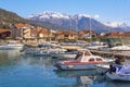 Fishing boats in harbor. Montenegro. View of Marina Kalimanj in Tivat city in winter Royalty Free Stock Photo