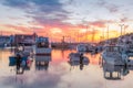 Fishing boats in the harbor of Rockport at sunrise,Massachusetts, New England, USA Royalty Free Stock Photo