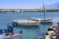 Tranquil scene of small fishing boats in the harbor of Skyros island , Greece Royalty Free Stock Photo
