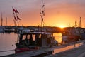 Fishing boats in the harbor at sunset in winter.TravemÃÂ¼nde, Schleswig-Holstein, Germany, Europe