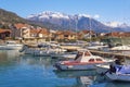 Fishing boats in harbor. View of Marina Kalimanj in Tivat city in winter, Montenegro Royalty Free Stock Photo