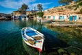 Fishing boats in harbour in fishing village of Mandrakia, Milos island, Greece Royalty Free Stock Photo