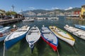 Fishing boats in the harbour of Malcesine village, Lake Garda, Italy Royalty Free Stock Photo