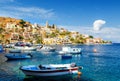 Fishing boats at harbour of Symi. Dodecanese, Greece, Europe