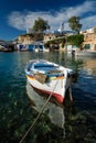 Fishing boats in harbour in fishing village of Mandrakia, Milos island, Greece Royalty Free Stock Photo