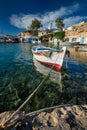 Fishing boats in harbour in fishing village of Mandrakia, Milos island, Greece Royalty Free Stock Photo