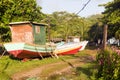 Fishing boats in jungle Big Corn Island Nicaragua