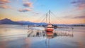 Fishing boats leaning on the edge of the dock.