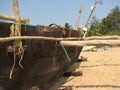 Fishing boats lined along the shore. India, Karnataka Royalty Free Stock Photo