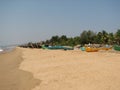 Fishing boats lined along the shore. India, Karnataka Royalty Free Stock Photo