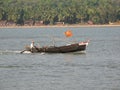 Fishing boats lined along the shore. India, Karnataka