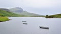 Fishing boats on Loch Leathan lake, Isle of Skye, Scotland