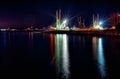 Fishing boats in marina at night Royalty Free Stock Photo