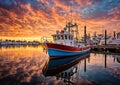 Fishing boats in a marina at sunset, Cape Town, South Africa Royalty Free Stock Photo