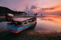 fishing boats moored beached on the beach Royalty Free Stock Photo