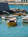 Fishing boats moored in Borgo Marinari harbor. Naples, Italy. Royalty Free Stock Photo