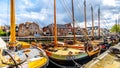 Fishing Boats moored in the harbor of Bunschoten-Spakenburg in Royalty Free Stock Photo