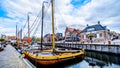 Fishing Boats moored in the harbor of Bunschoten-Spakenburg in Royalty Free Stock Photo