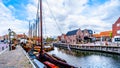 Fishing Boats moored in the harbor of Bunschoten-Spakenburg in Royalty Free Stock Photo