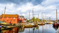 Fishing Boats moored in the harbor of Bunschoten-Spakenburg in Royalty Free Stock Photo