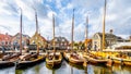 Fishing Boats moored in the harbor of Bunschoten-Spakenburg in Royalty Free Stock Photo