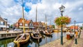 Fishing Boats moored in the harbor of Bunschoten-Spakenburg in Royalty Free Stock Photo