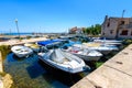 Fishing boats moored in harbor or port on Silba, Croatia.