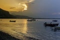 The fishing boats is moored near the shore close-up Greece Royalty Free Stock Photo