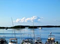 Fishing Boats moored off Islamorada in the Florida Keys with other boats on the water behind Royalty Free Stock Photo