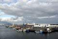 Fishing boats moored at the pier of the fishing port in the harbor, Ponta Delgada, Sao Miguel, Azores, Portugal