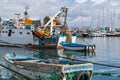 Fishing boats moored at Procida Marina Grande port, Campania region, Italy