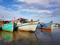 Fishing boats mooring at seashore Royalty Free Stock Photo