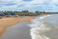 Fishing boats mooring at the shore of Negombo lagoon in Sri Lank