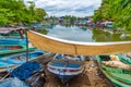 Fishing boats mooring at the shore of Negombo lagoon in Sri Lank