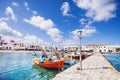 Fishing boats in Mykonos town, famous touristic destination, Greece