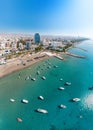 Fishing boats near Limassol coast, Cyprus, aerial view