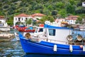 Fishing boats with nets in the traditional fisherman village Royalty Free Stock Photo