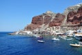 Oia, view from the coast of Port Amoudi. Santorini island, Greece. Royalty Free Stock Photo