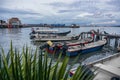 Fishing boats parked along the Chew Jetty fishing village in Penang Royalty Free Stock Photo