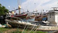 Fishing boats parked in the negombo lagoon Sri Lanka