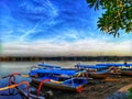 fishing boats parked in a row.  serangan island- bali Royalty Free Stock Photo