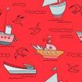 Fishing boats pattern cartoon design for children