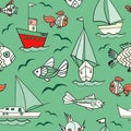 Fishing boats pattern cartoon design for children
