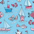 Fishing boats pattern cartoon design for children