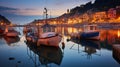 Fishing boats in Porto Venere at night, Liguria, Italy